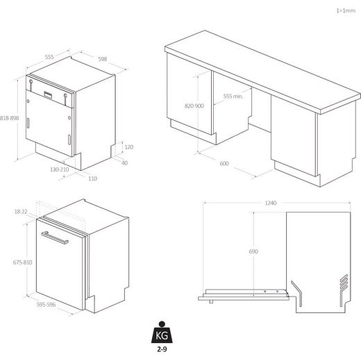 Haier Integrated Standard Dishwasher - Black - Annotation - Dimension shot